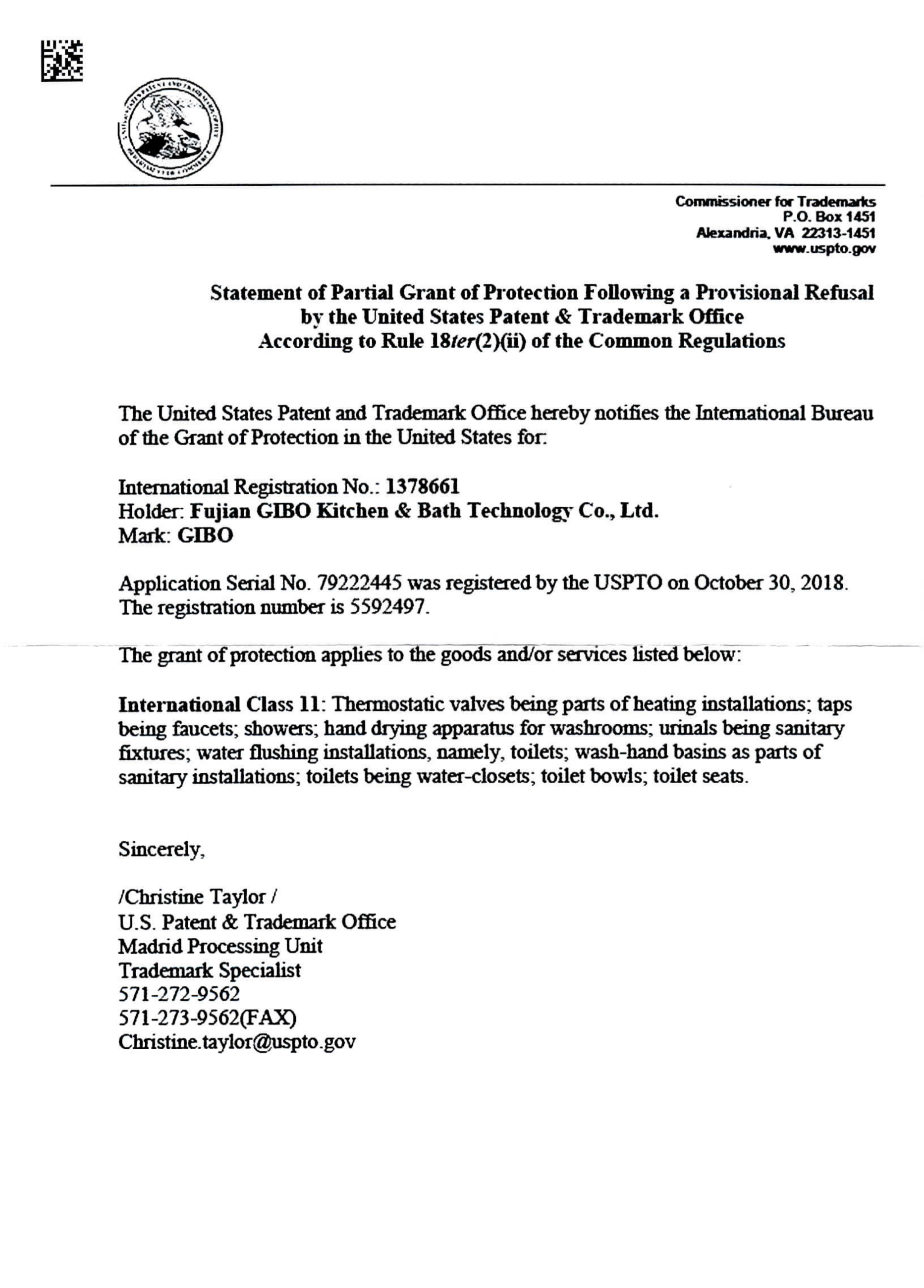 2018 Invention Patent PCT Grant for Sensor Nozzle, Grant No.: 79222445 Global PCT Grant Certificate for Sensor Nozzle